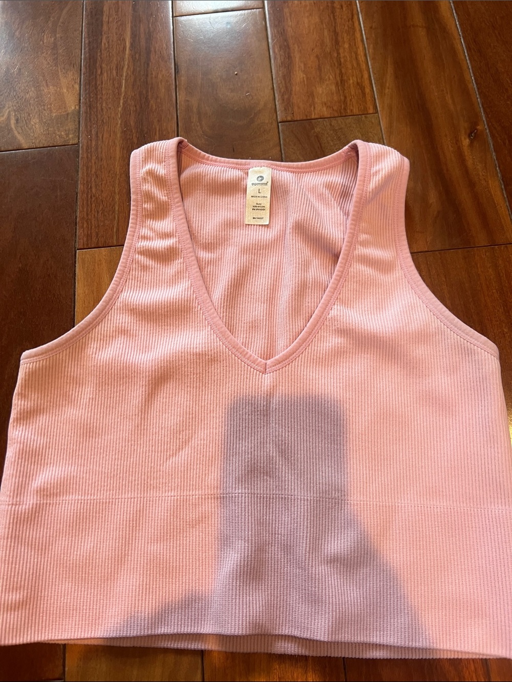Pink Ribbed V-Neck Crop athletic Tank